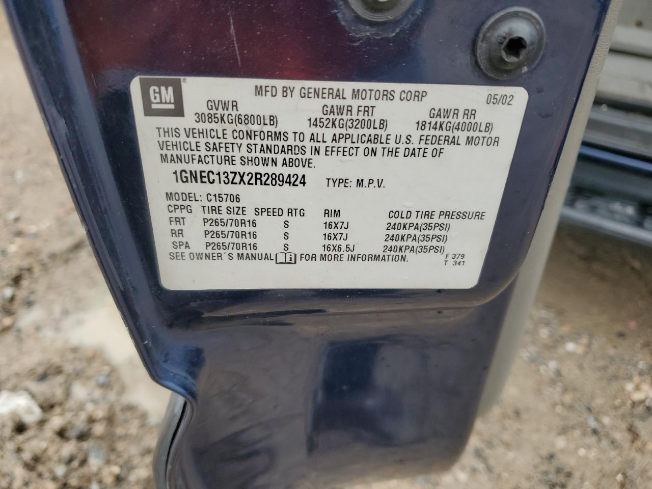 1GNEC13ZX2R289424 2002 Chevrolet Tahoe C1500