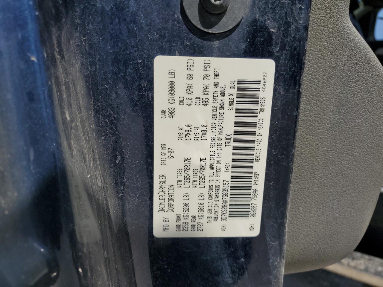 3D7KS28AX7G835157 2007 Dodge Ram 2500 St