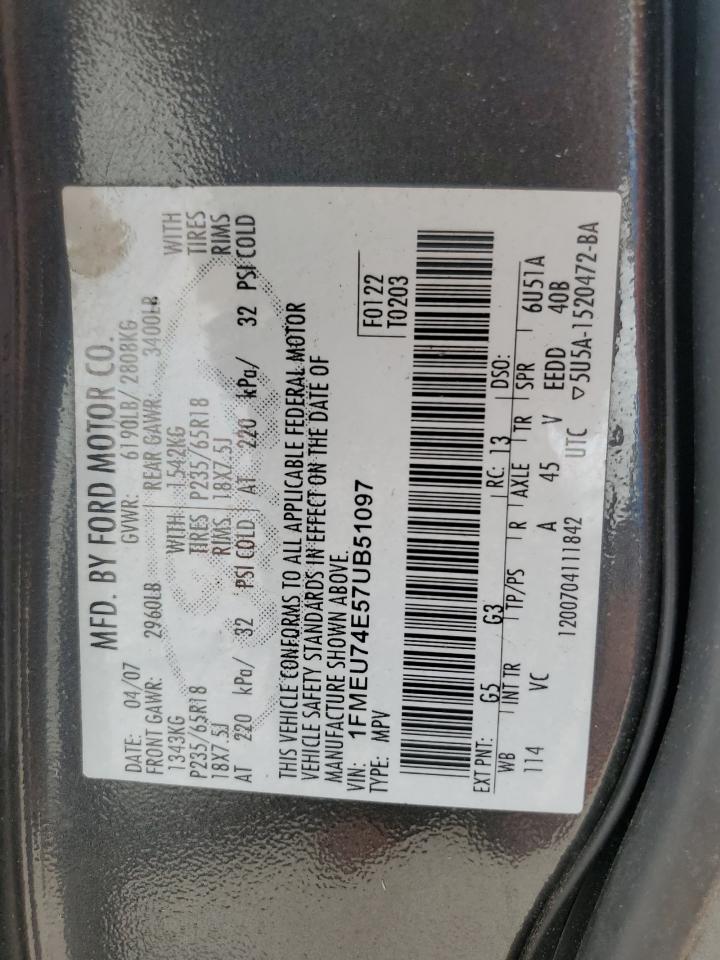 1FMEU74E57UB51097 2007 Ford Explorer Eddie Bauer