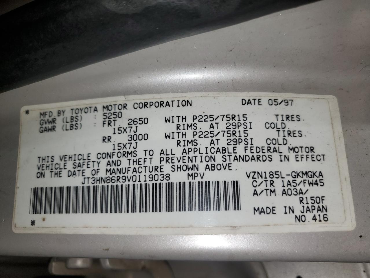 JT3HN86R9V0119038 1997 Toyota 4Runner Sr5