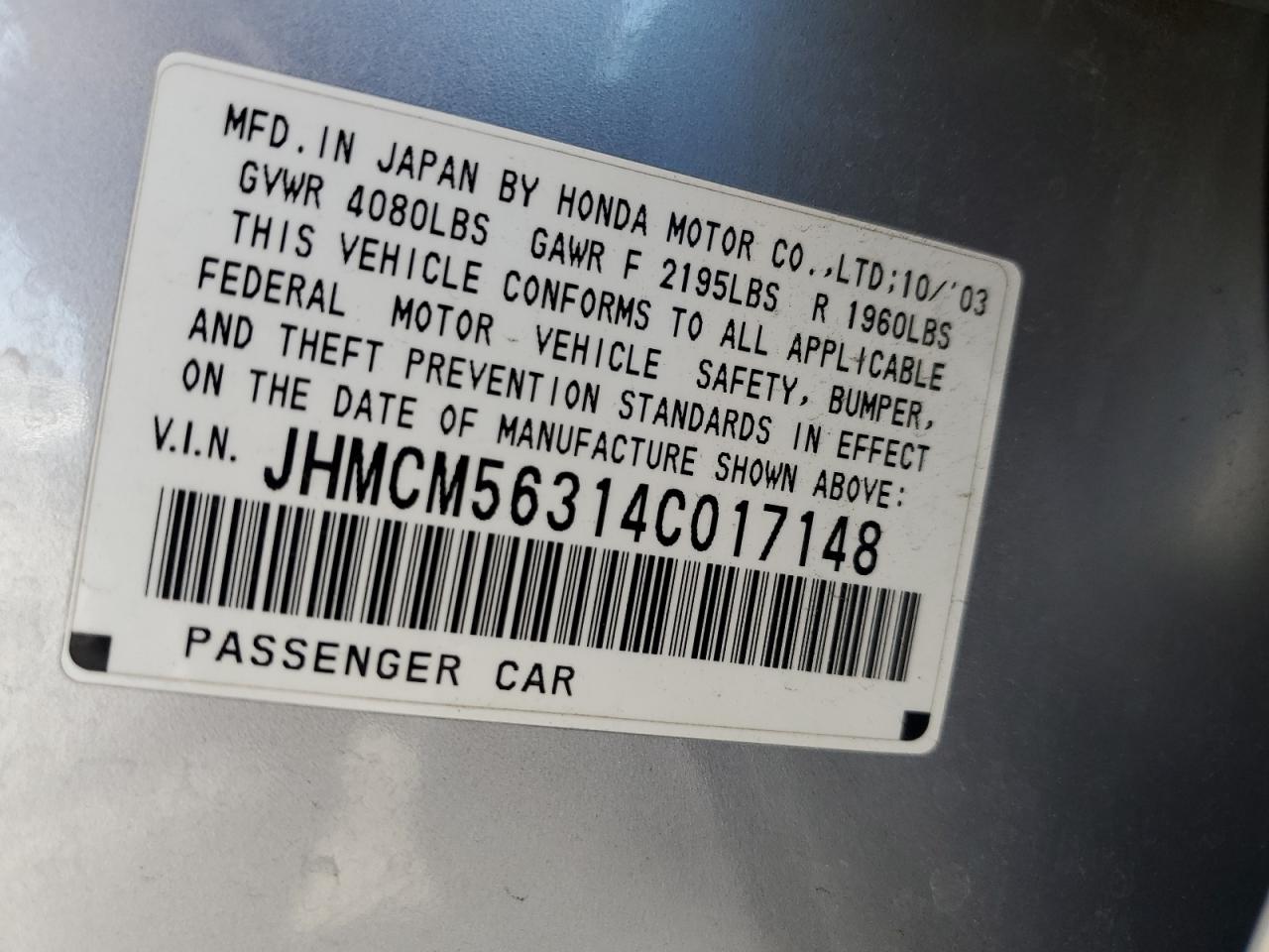 JHMCM56314C017148 2004 Honda Accord Lx
