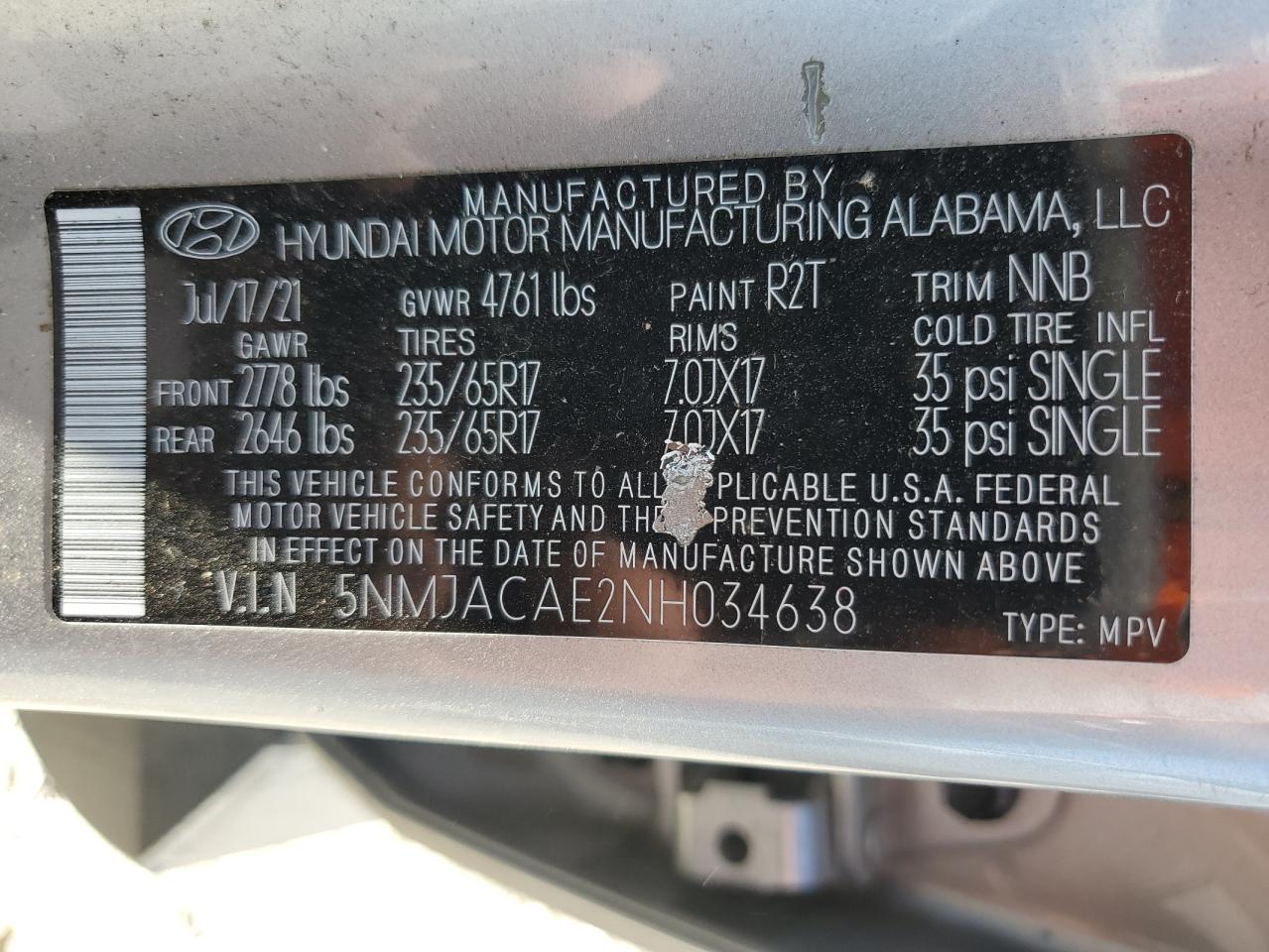 5NMJACAE2NH034638 2022 Hyundai Tucson Se