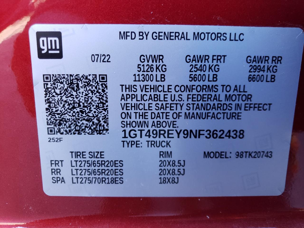 1GT49REY9NF362438 2022 GMC Sierra K2500 Denali