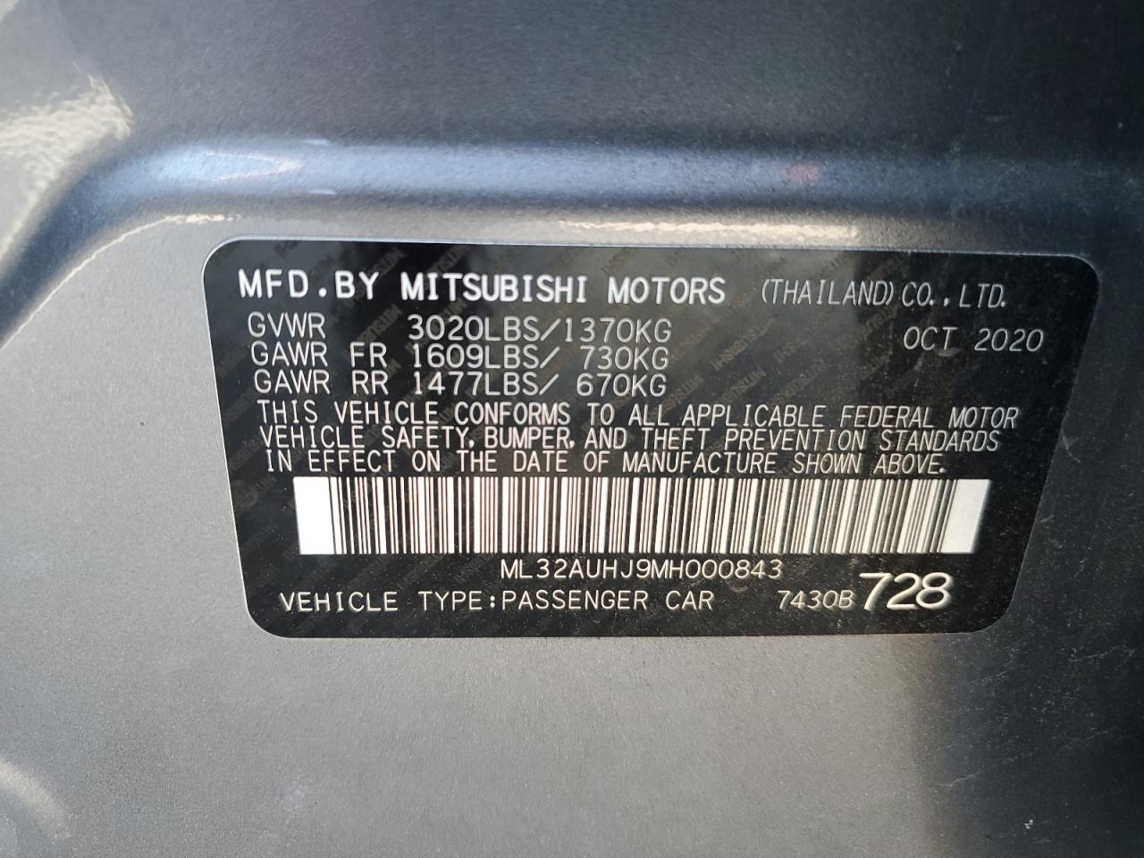 ML32AUHJ9MH000843 2021 Mitsubishi Mirage Es