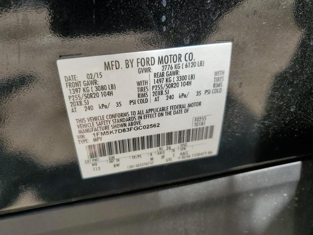 2015 Ford Explorer Xlt VIN: 1FM5K7D83FGC02562 Lot: 59058254