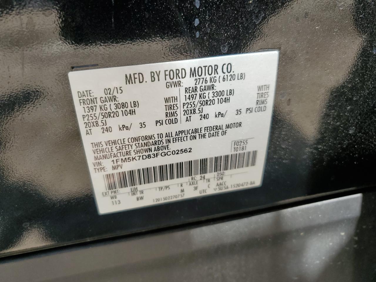 1FM5K7D83FGC02562 2015 Ford Explorer Xlt