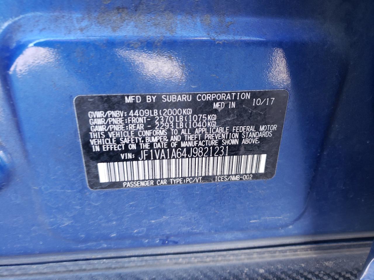 JF1VA1A64J9821231 2018 Subaru Wrx