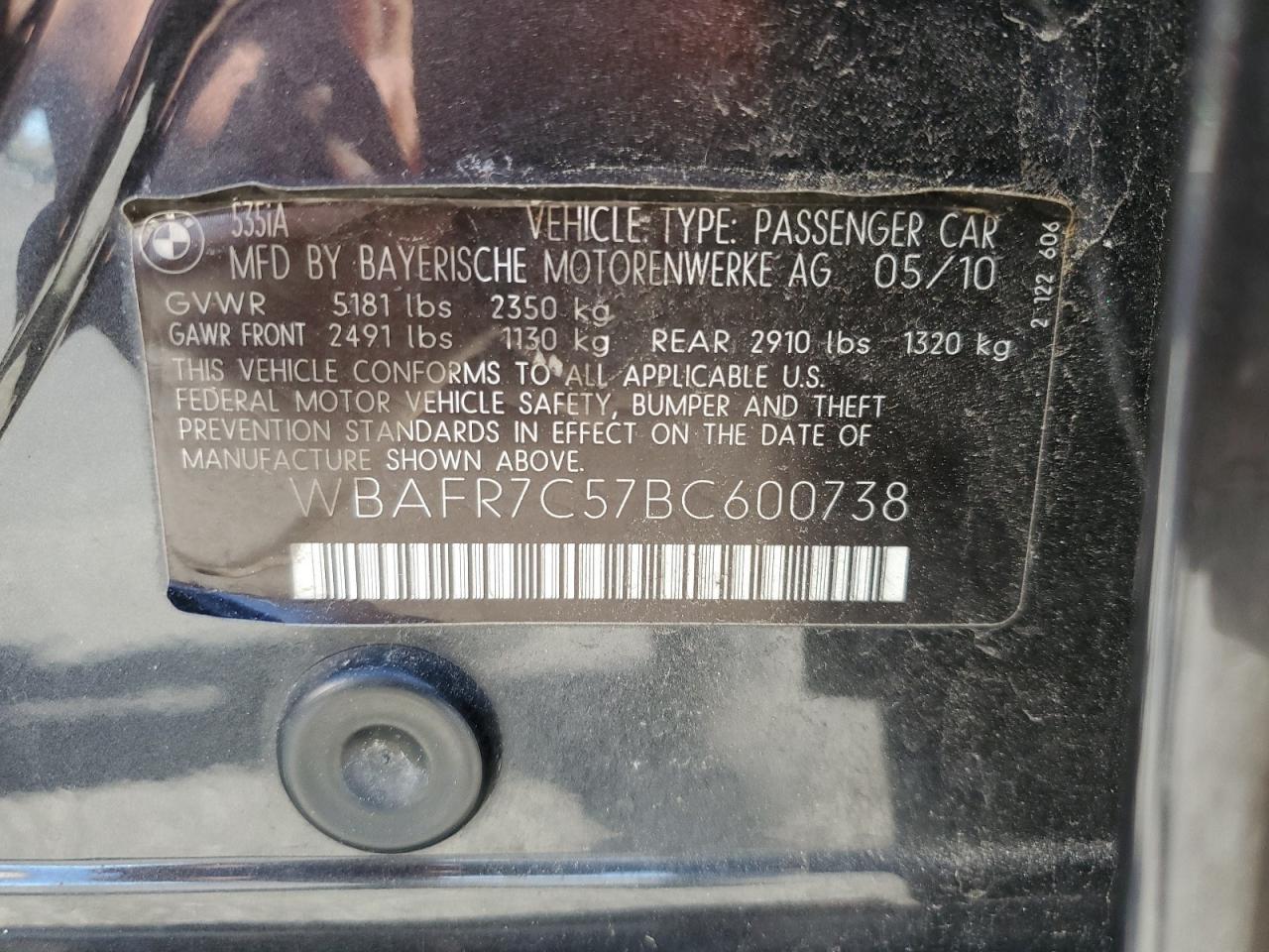 WBAFR7C57BC600738 2011 BMW 535 I