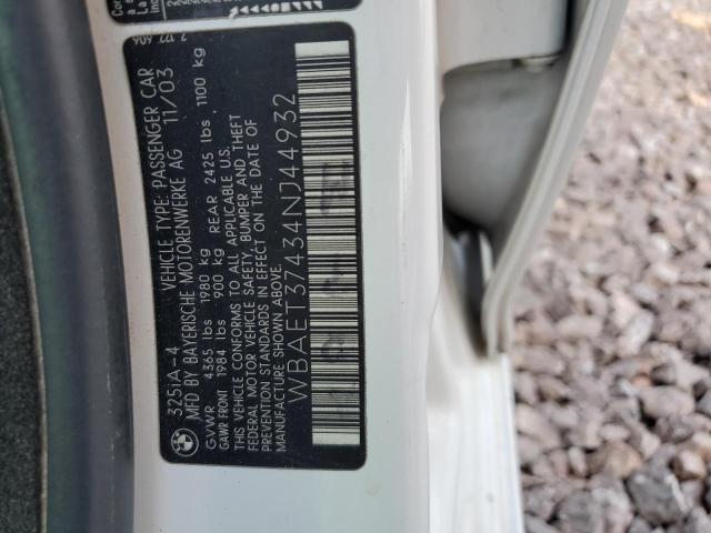 2004 BMW 325 I VIN: WBAET37434NJ44932 Lot: 60344044