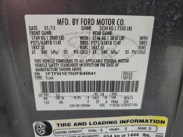 1FTFW1ET6DFB45841 2013 Ford F150 Supercrew