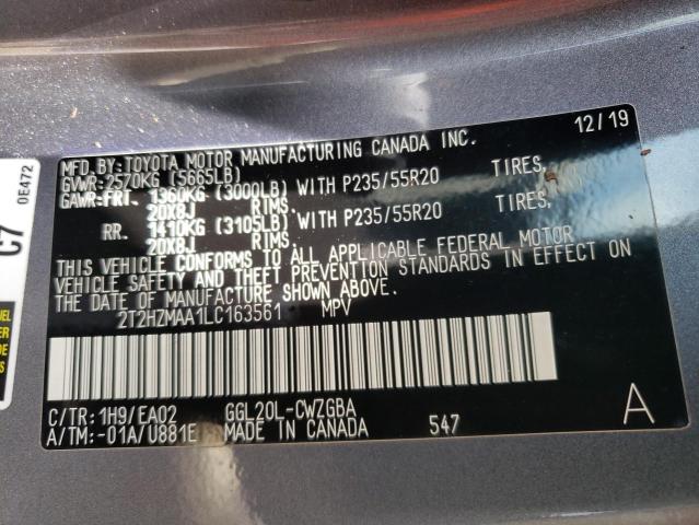 2020 Lexus Rx 350 VIN: 2T2HZMAA1LC163561 Lot: 59728904