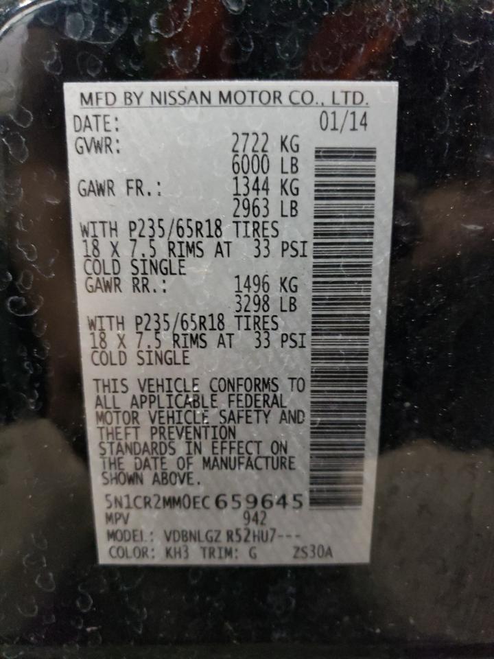 5N1CR2MM0EC659645 2014 Nissan Pathfinder Sv Hybrid