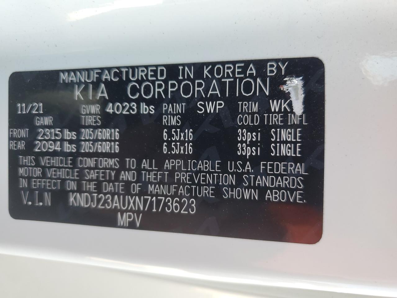 KNDJ23AUXN7173623 2022 Kia Soul Lx