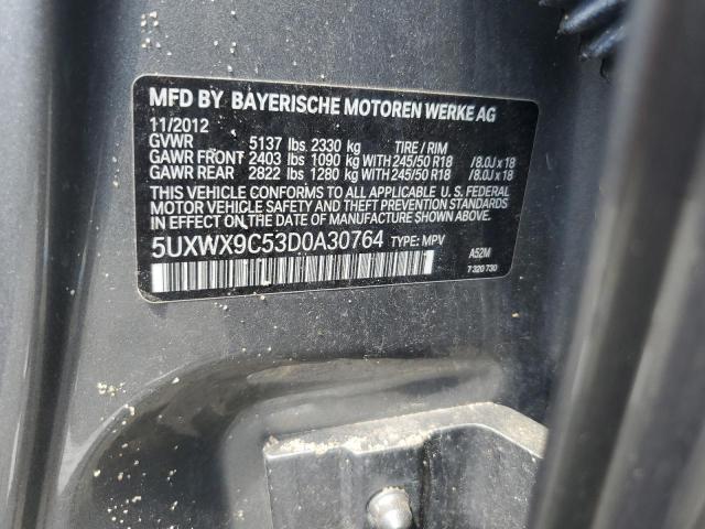 2013 BMW X3 xDrive28I VIN: 5UXWX9C53D0A30764 Lot: 59833334