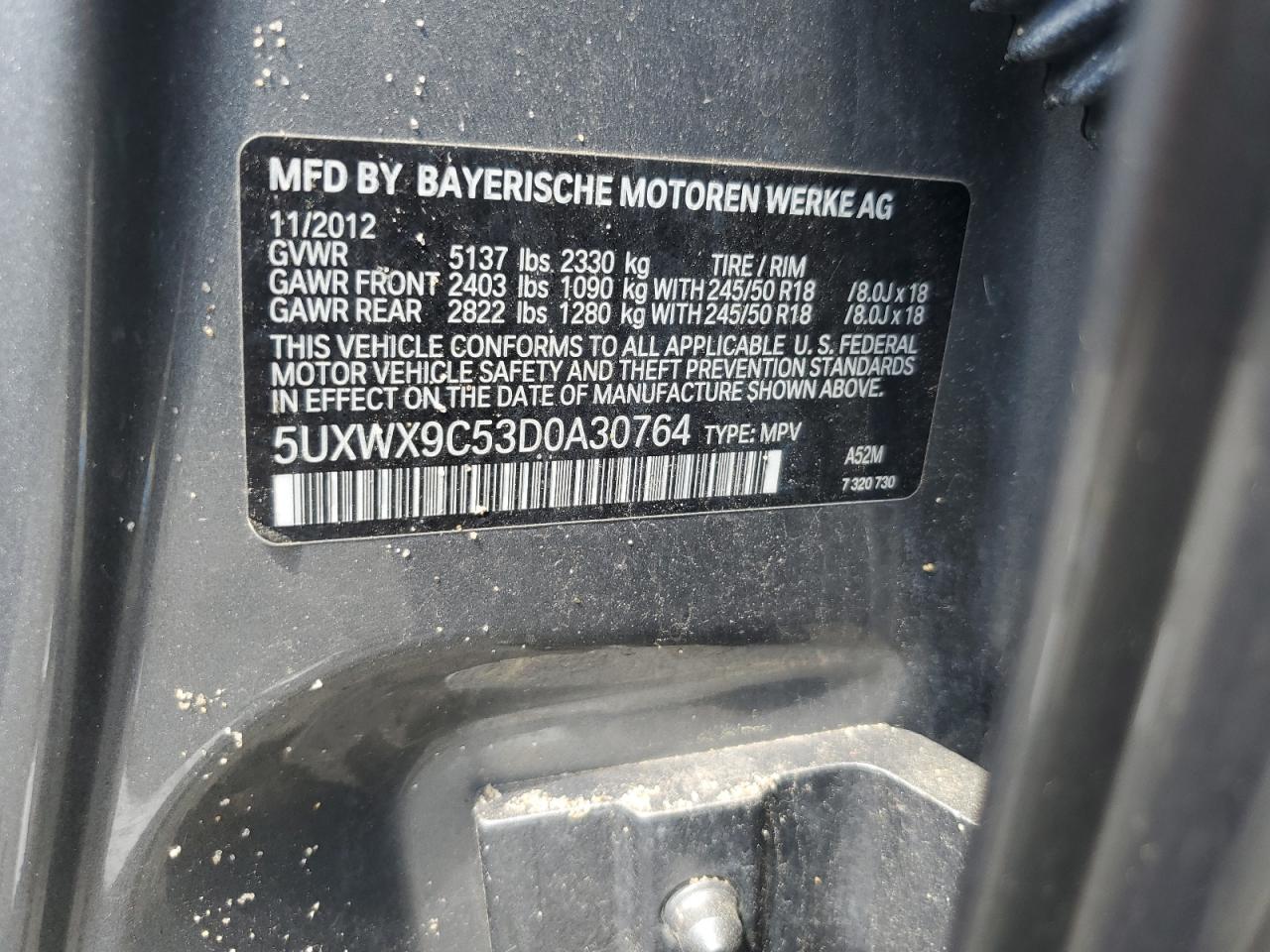 5UXWX9C53D0A30764 2013 BMW X3 xDrive28I