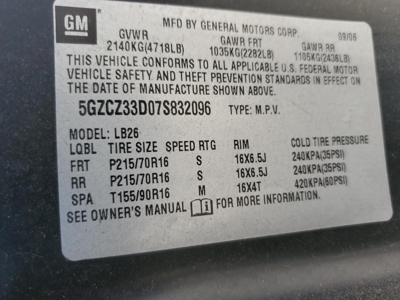 5GZCZ33D07S832096 2007 Saturn Vue