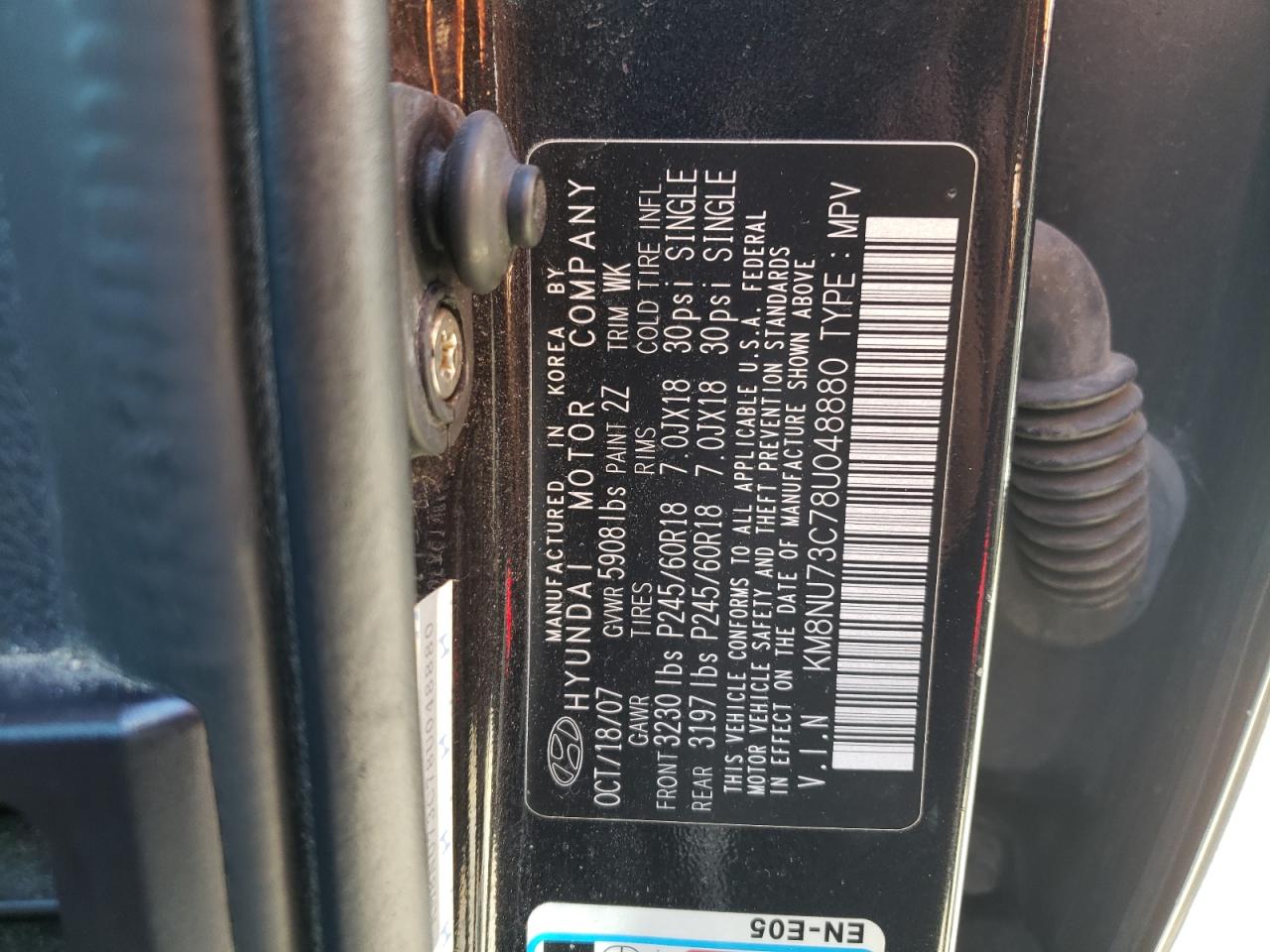 KM8NU73C78U048880 2008 Hyundai Veracruz Gls