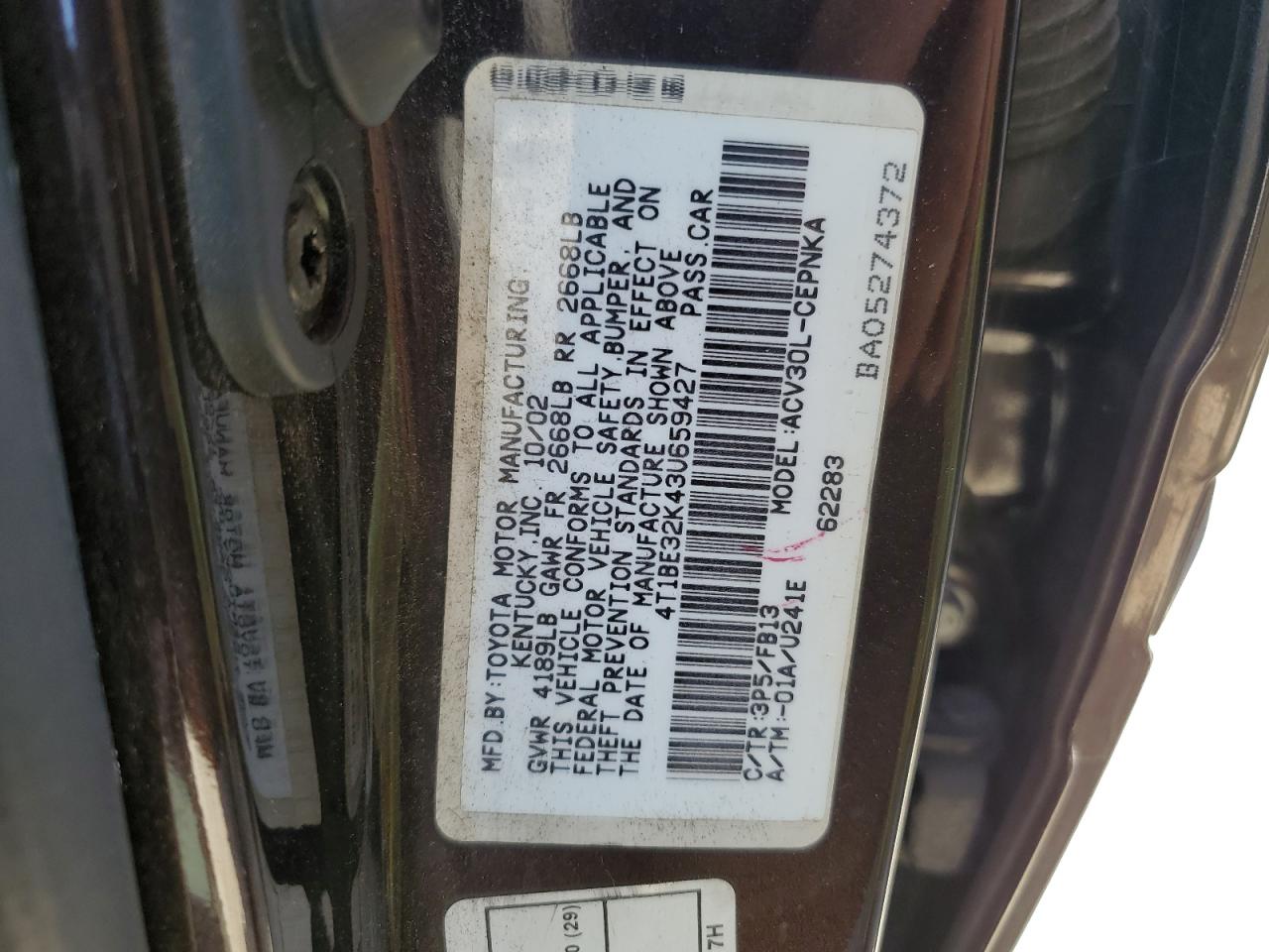 4T1BE32K43U659427 2003 Toyota Camry Le