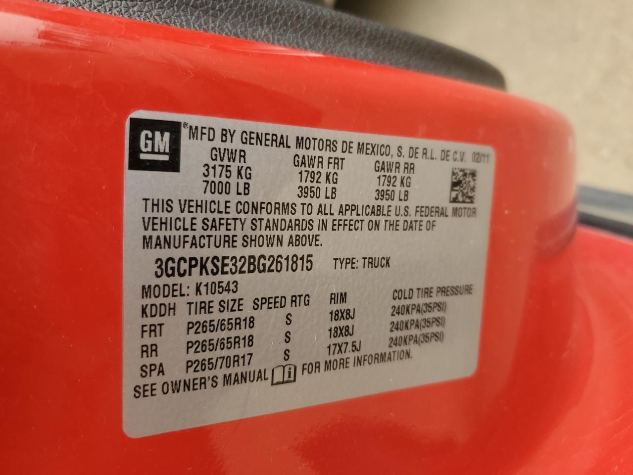 3GCPKSE32BG261815 2011 Chevrolet Silverado K1500 Lt