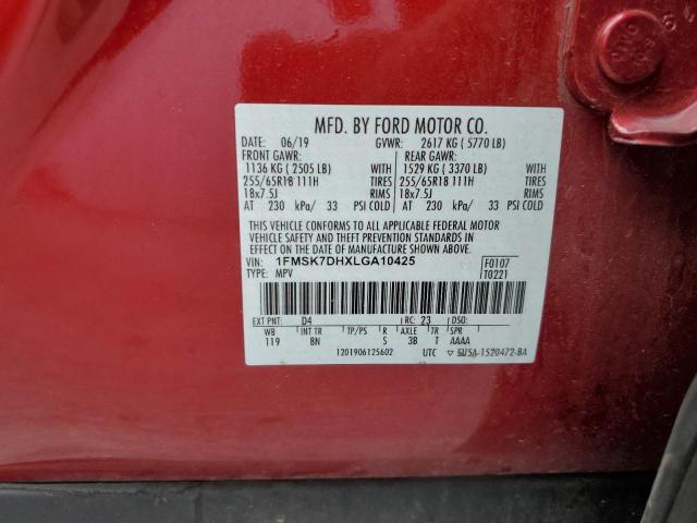 2020 Ford Explorer Xlt VIN: 1FMSK7DHXLGA10425 Lot: 57744254