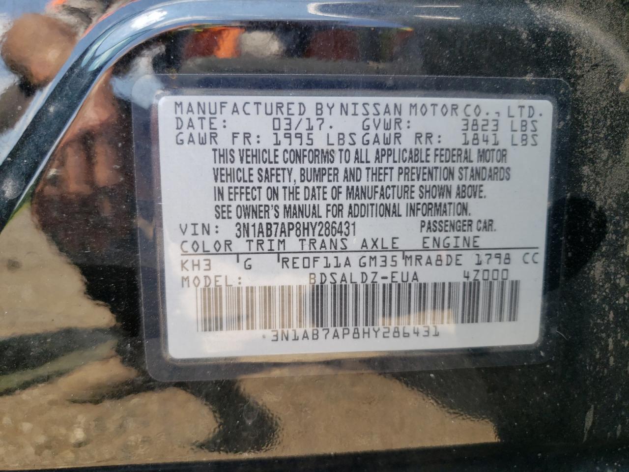 3N1AB7AP8HY286431 2017 Nissan Sentra S