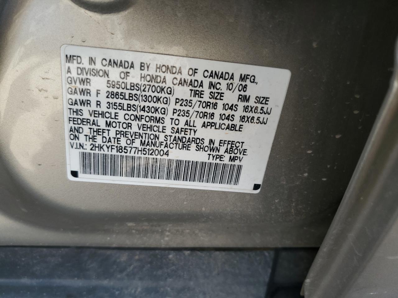 2HKYF18577H512004 2007 Honda Pilot Exl