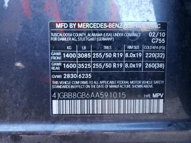 2010 Mercedes-Benz Ml 350 4Matic VIN: 4JGBB8GB6AA591015 Lot: 57433114