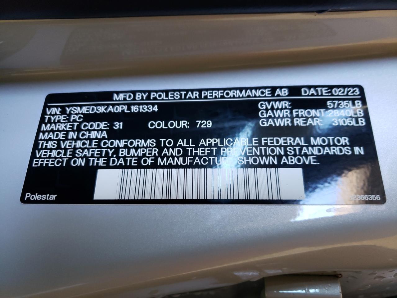 YSMED3KA0PL161334 2023 Polestar 2
