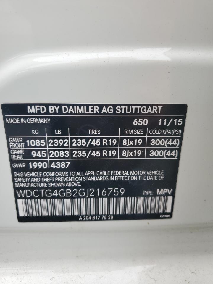 WDCTG4GB2GJ216759 2016 Mercedes-Benz Gla 250 4Matic