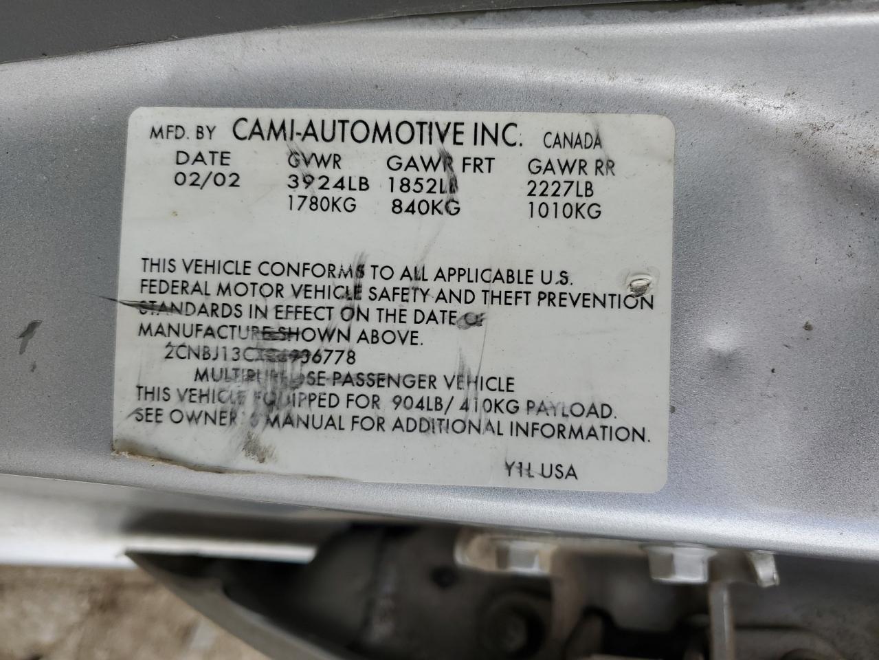 2CNBJ13CX26936778 2002 Chevrolet Tracker