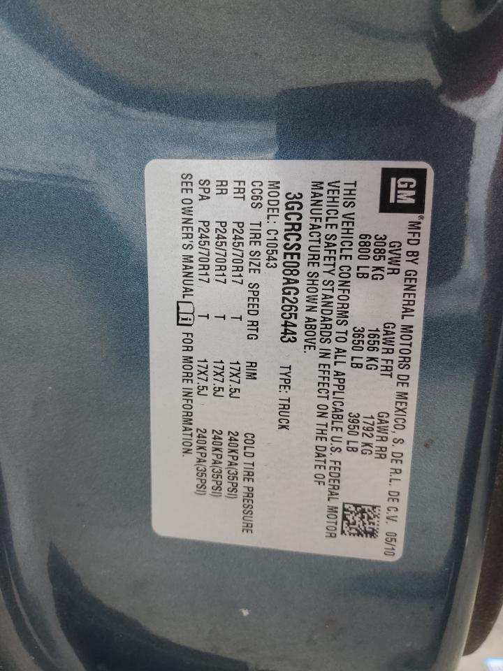 3GCRCSE08AG265443 2010 Chevrolet Silverado C1500 Lt