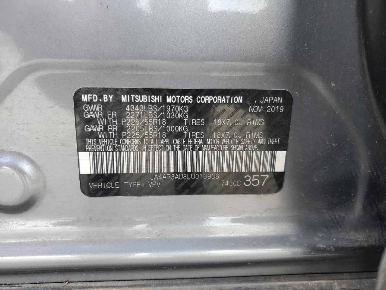 JA4AR3AU8LU016936 2020 Mitsubishi Outlander Sport Es