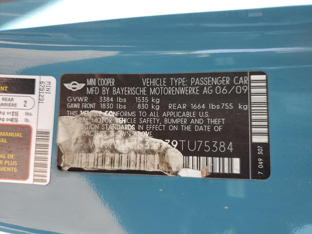 WMWMF33539TU75384 2009 Mini Cooper