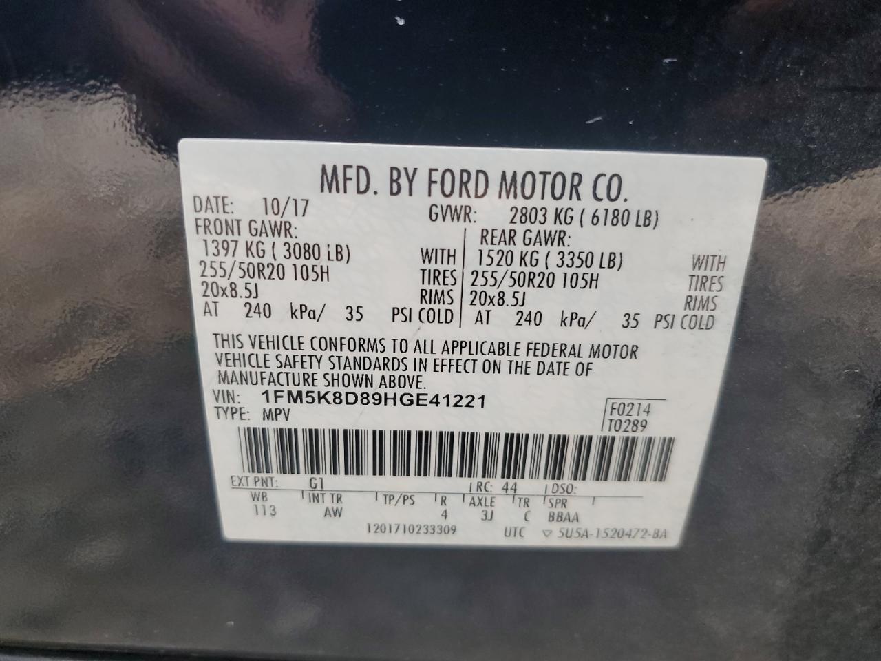 1FM5K8D89HGE41221 2017 Ford Explorer Xlt