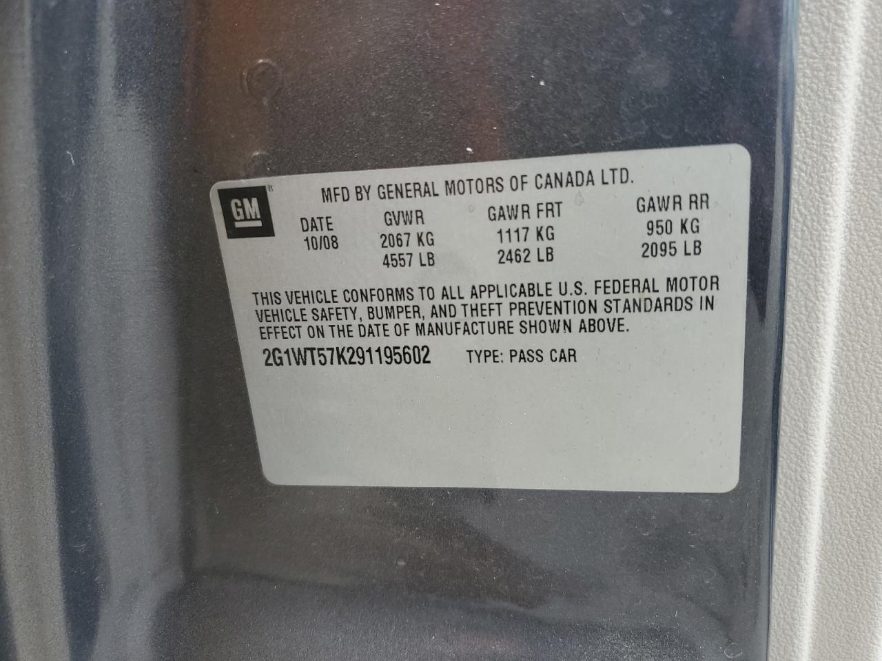 2G1WT57K291195602 2009 Chevrolet Impala 1Lt