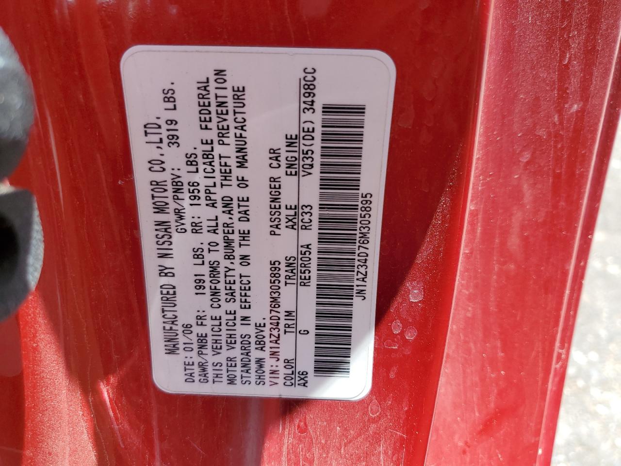 JN1AZ34D76M305895 2006 Nissan 350Z Coupe