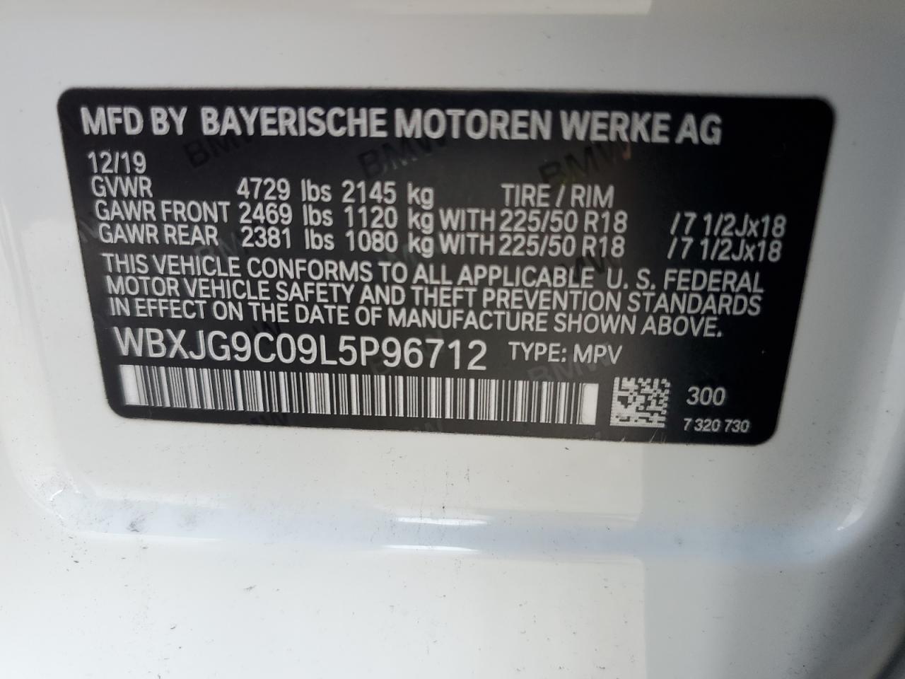 WBXJG9C09L5P96712 2020 BMW X1 xDrive28I