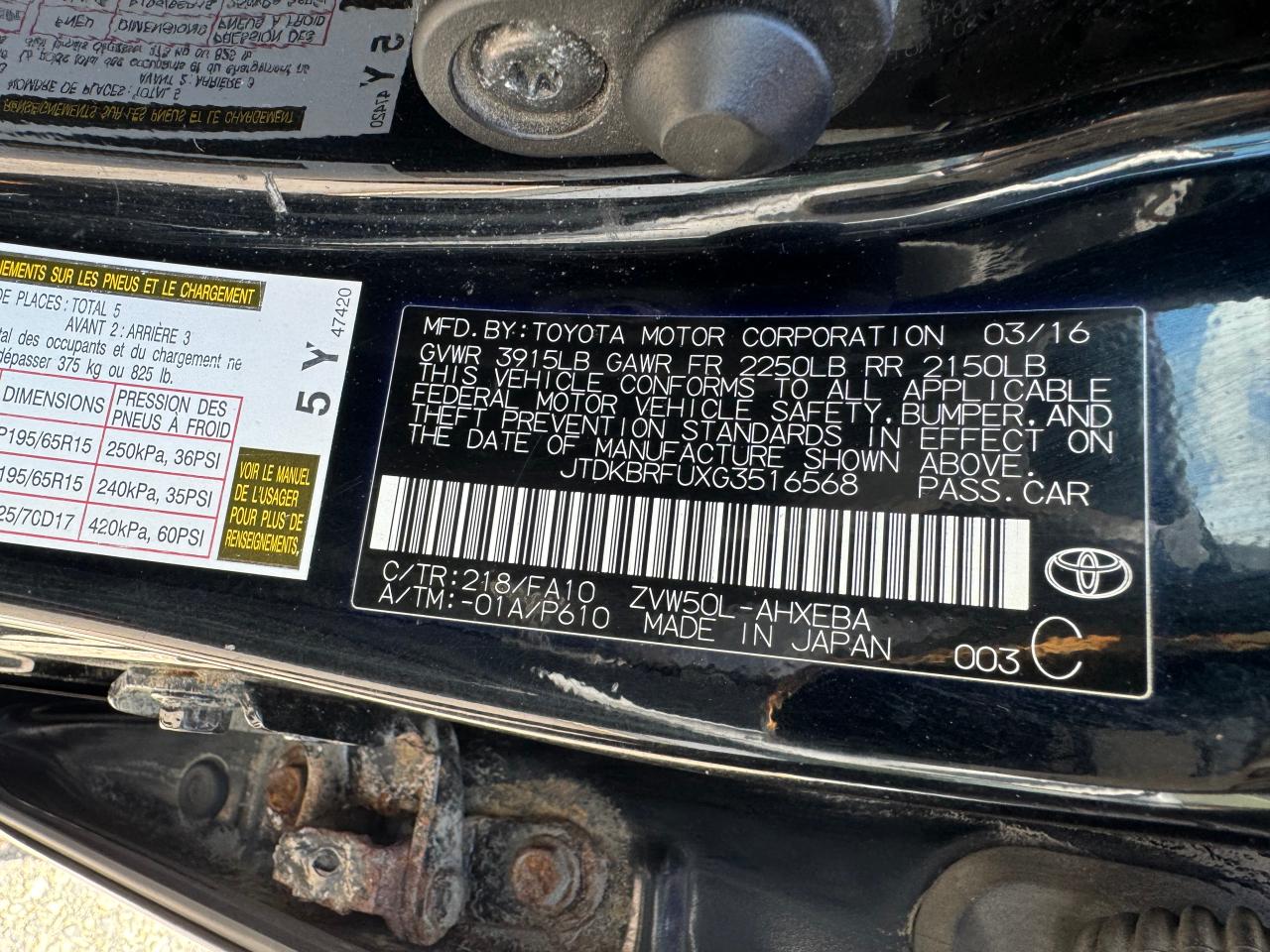 JTDKBRFUXG3516568 2016 Toyota Prius