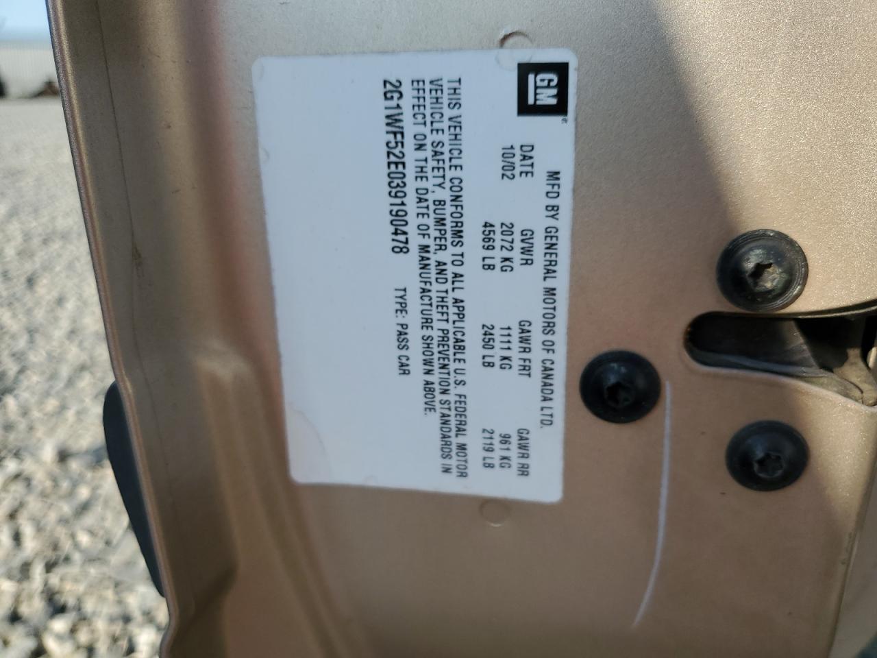 2G1WF52E039190478 2003 Chevrolet Impala