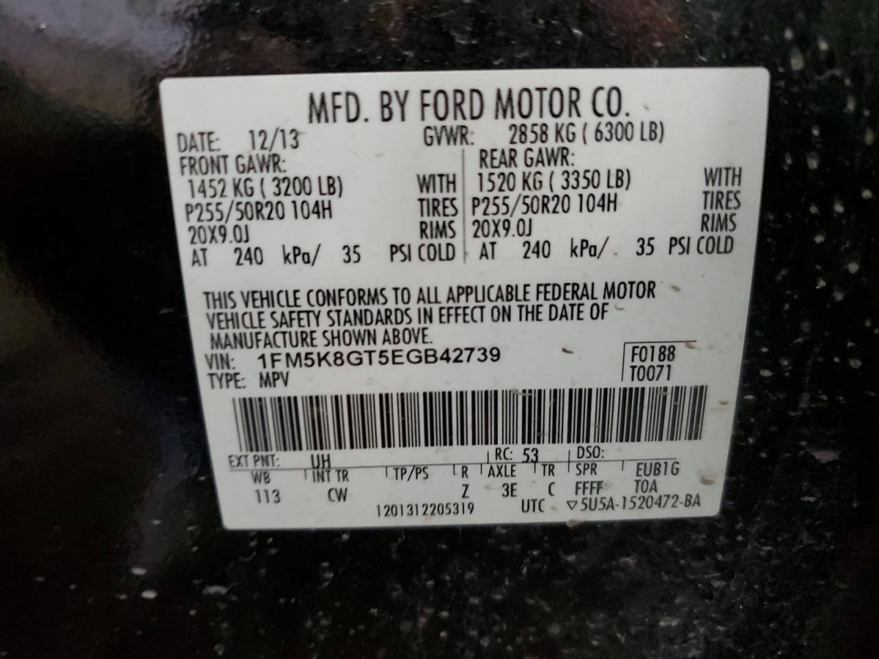 1FM5K8GT5EGB42739 2014 Ford Explorer Sport