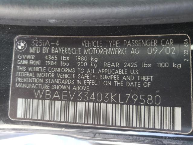 2003 BMW 325 I VIN: WBAEV33403KL79580 Lot: 58050634