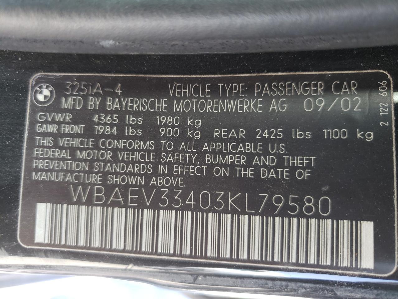 WBAEV33403KL79580 2003 BMW 325 I