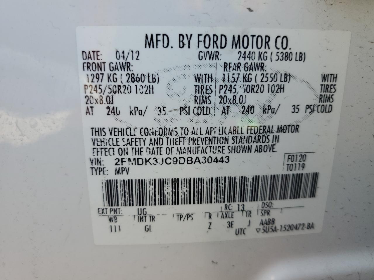 2FMDK3JC9DBA30443 2013 Ford Edge Sel