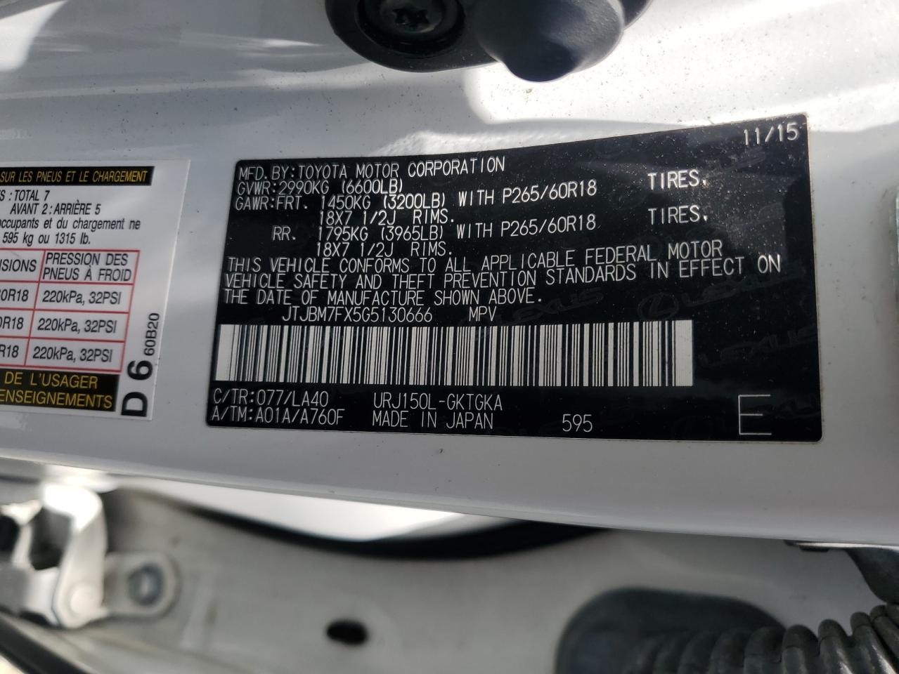 JTJBM7FX5G5130666 2016 Lexus Gx 460