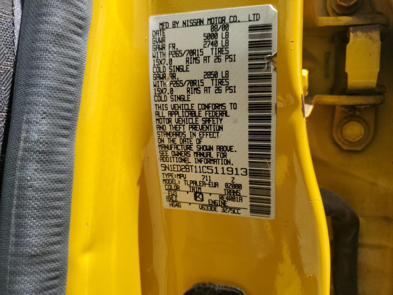 5N1ED28T11C511913 2001 Nissan Xterra Xe