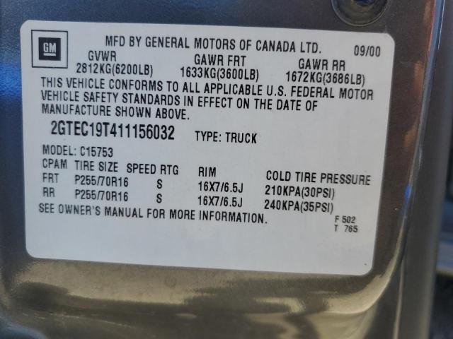 2001 GMC New Sierra C1500 VIN: 2GTEC19T411156032 Lot: 60342154
