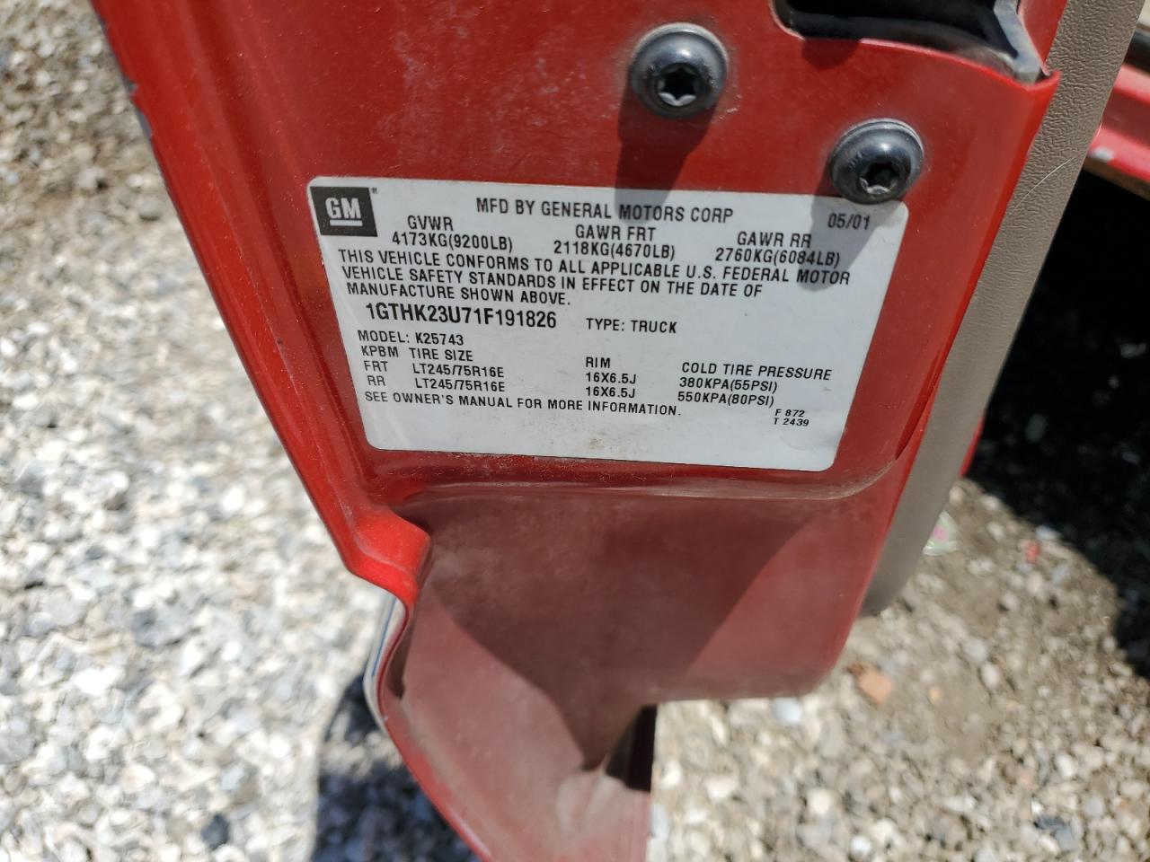 1GTHK23U71F191826 2001 GMC Sierra K2500 Heavy Duty