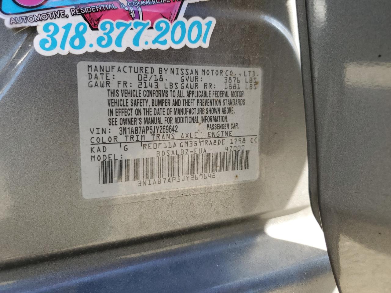 2018 Nissan Sentra S vin: 3N1AB7AP5JY269642