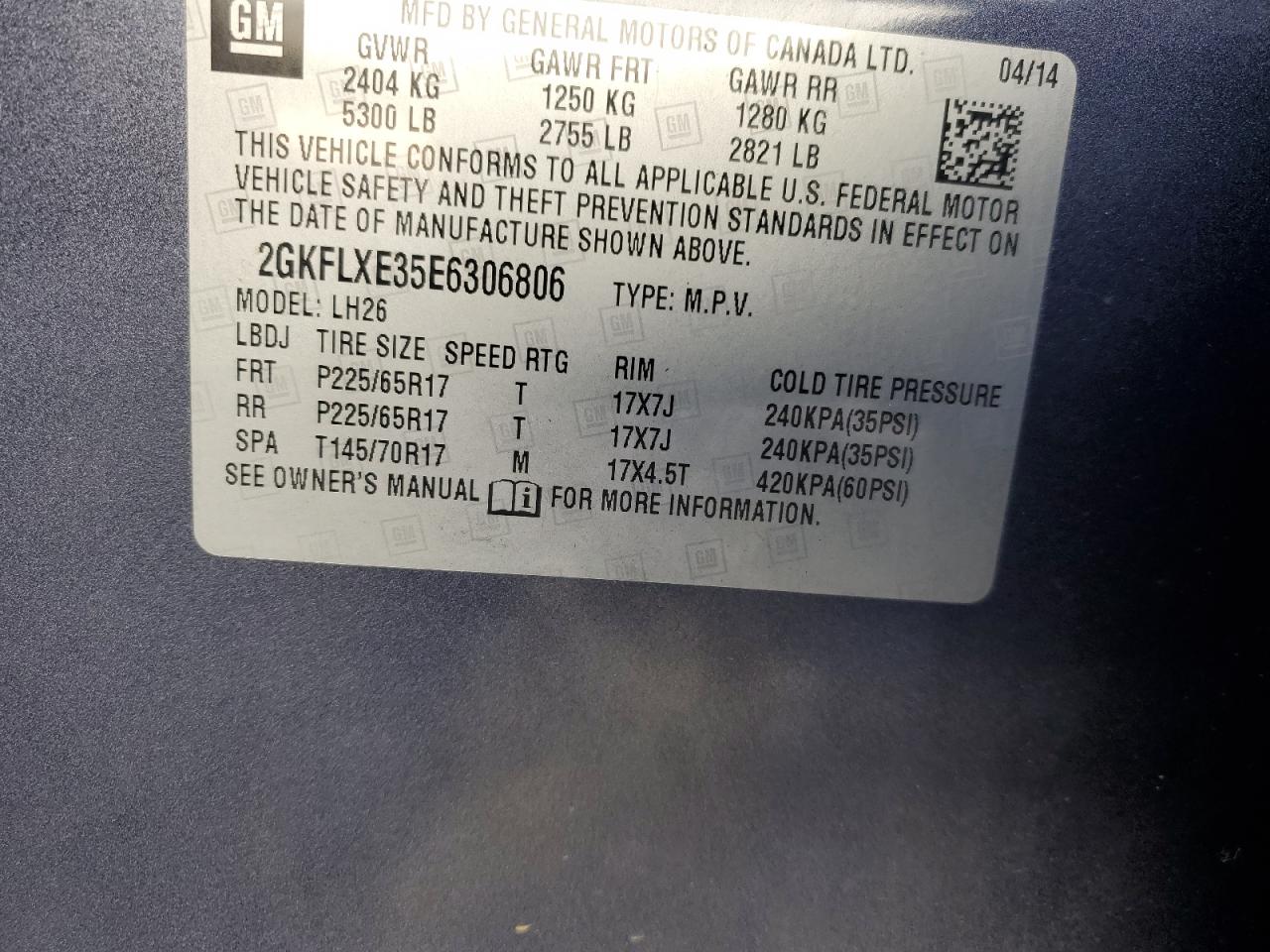 2GKFLXE35E6306806 2014 GMC Terrain Slt