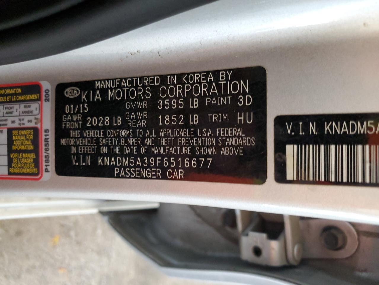 KNADM5A39F6516677 2015 Kia Rio Lx